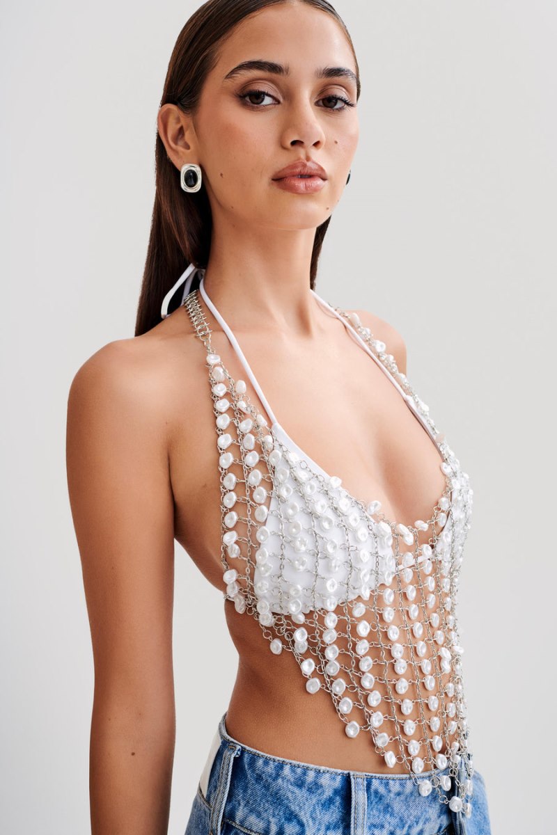 Meshiki Gretchen Pearl Halter Blancas | BAQX8605