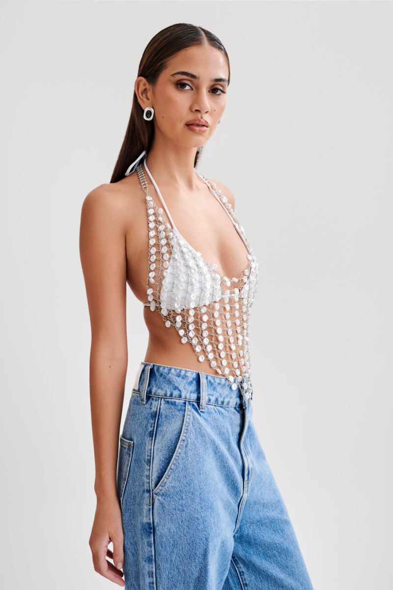 Meshiki Gretchen Pearl Halter Blancas | BAQX8605