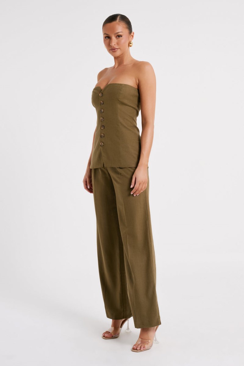 Meshiki Innis Linen Longline Strapless Verde Oliva | ZSZM2253