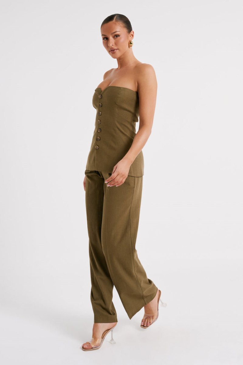 Meshiki Innis Linen Longline Strapless Verde Oliva | ZSZM2253