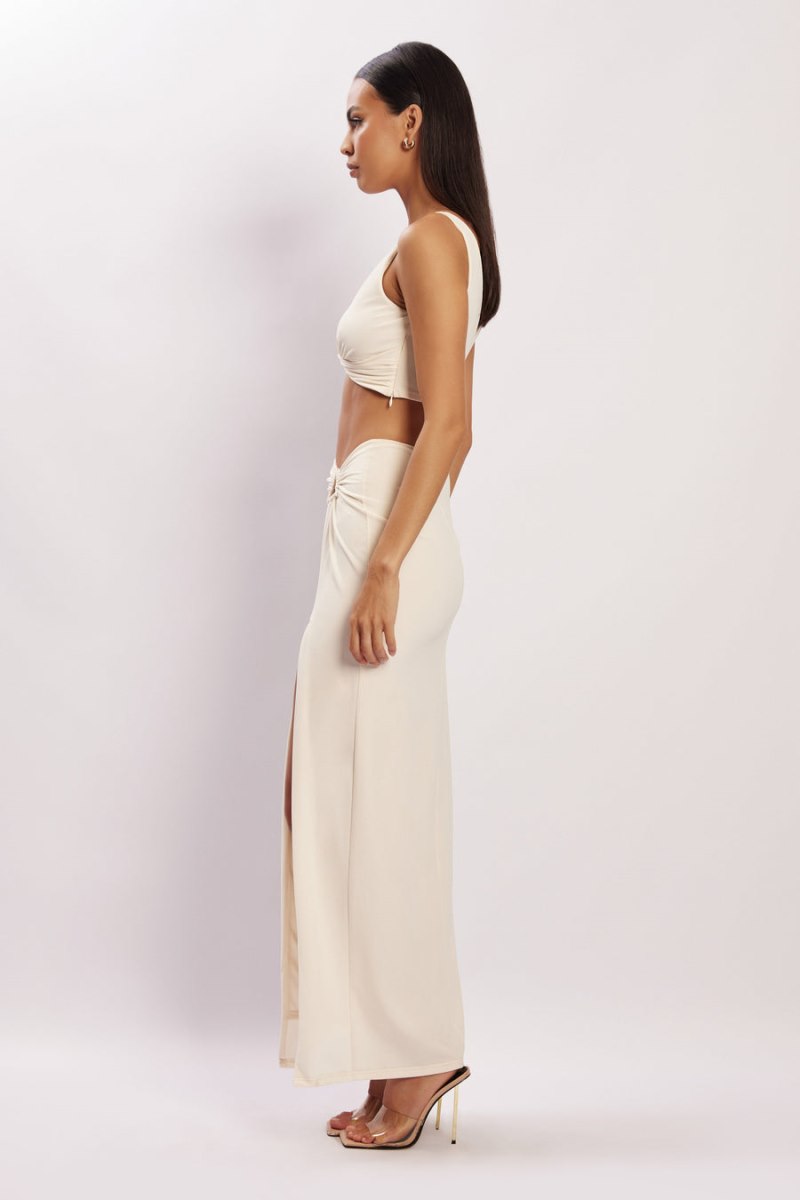 Meshiki Jacqui Side Split Maxi Creme | OWHE0912