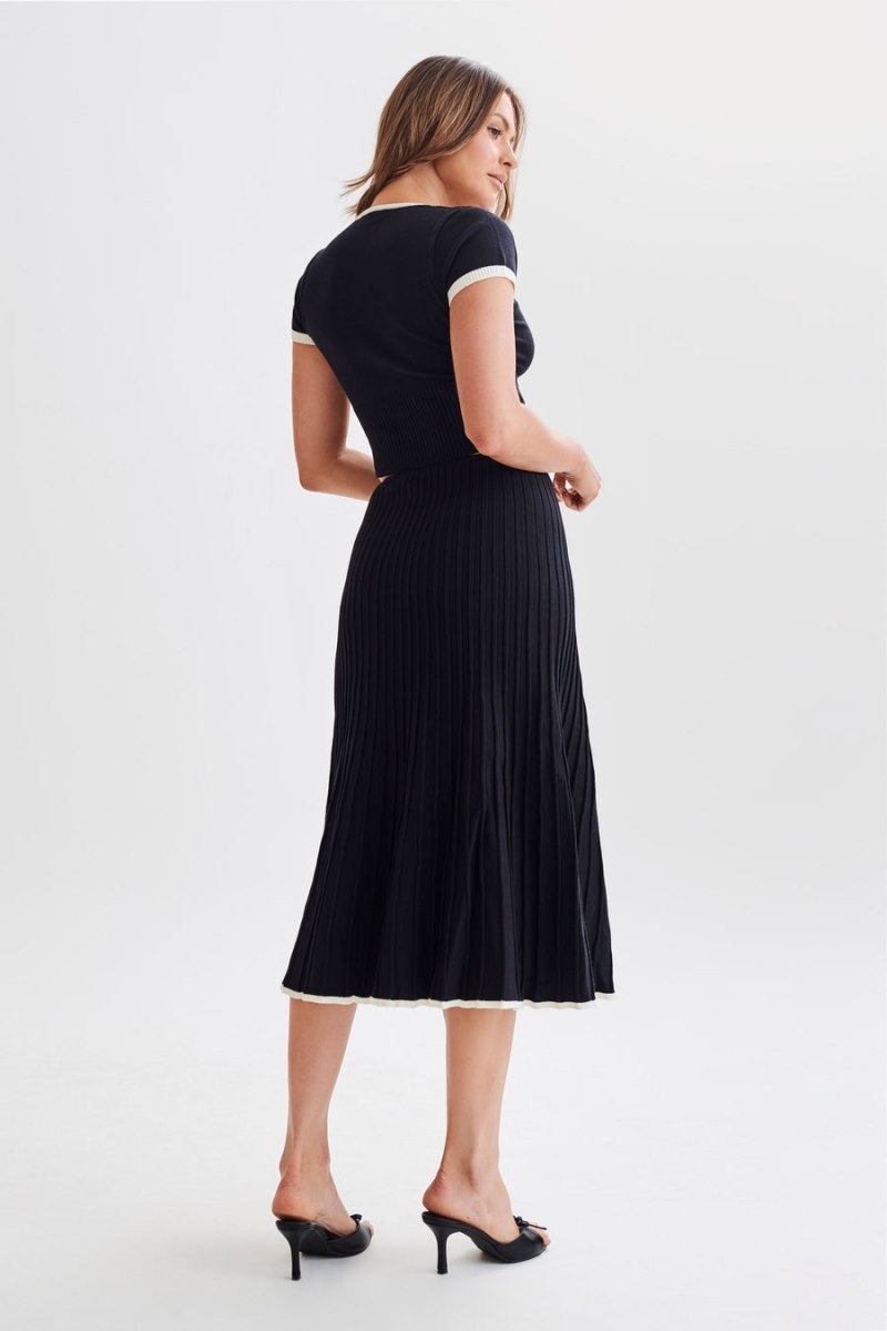 Meshiki Jolene Contrast Rib Knit Midi Negras | LWCY6140