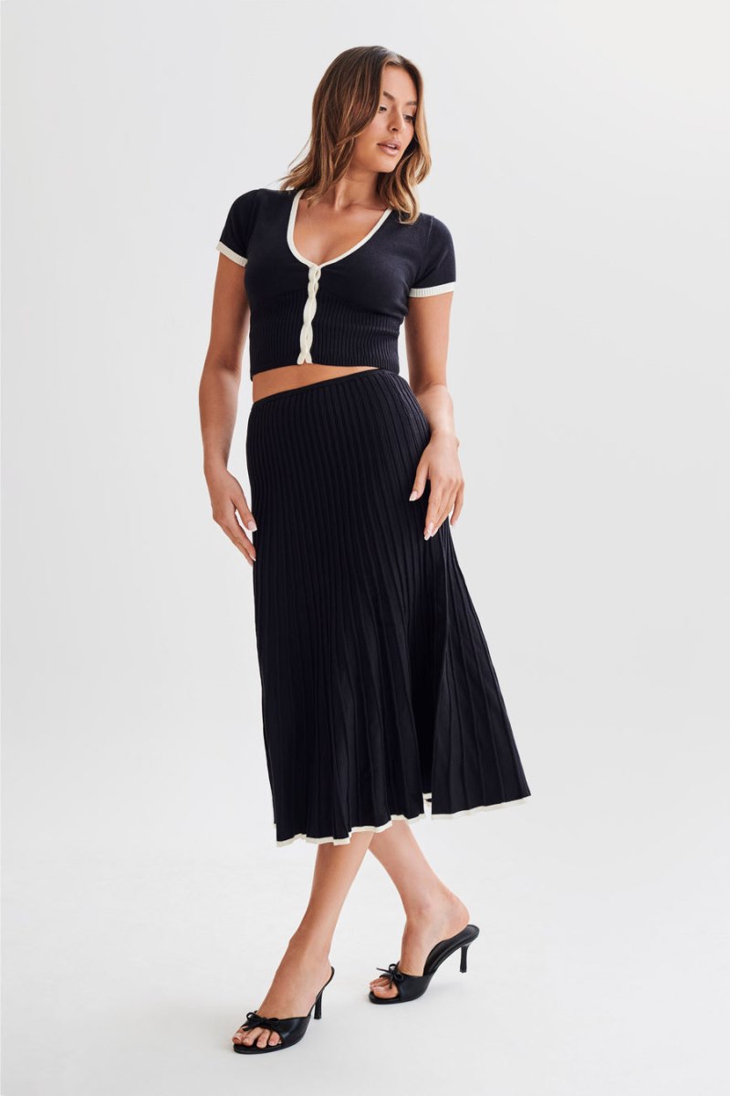 Meshiki Jolene Contrast Rib Knit Midi Negras | LWCY6140