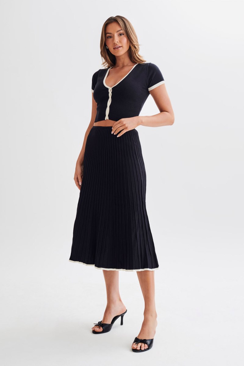 Meshiki Jolene Contrast Rib Knit Midi Negras | LWCY6140