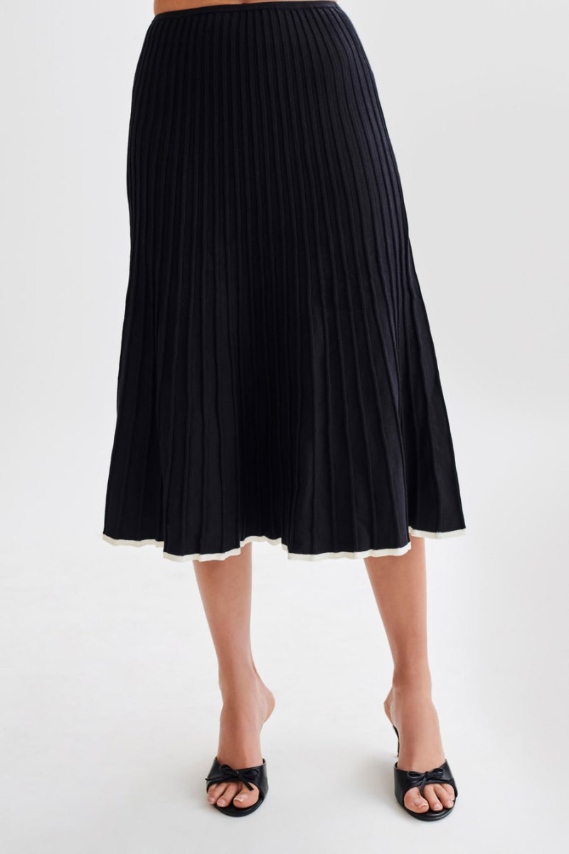 Meshiki Jolene Contrast Rib Knit Midi Negras | LWCY6140