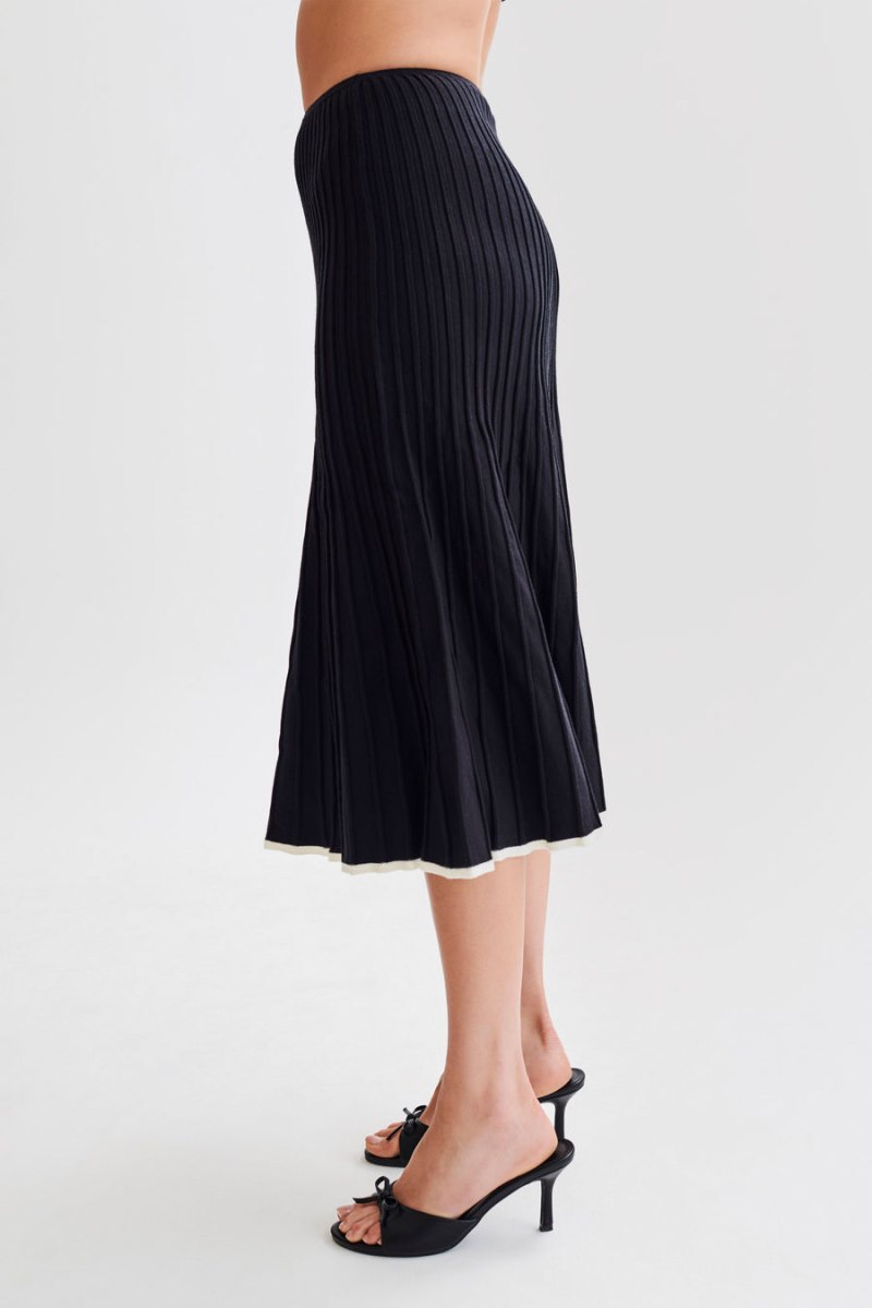 Meshiki Jolene Contrast Rib Knit Midi Negras | LWCY6140