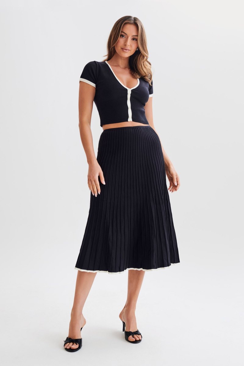 Meshiki Jolene Contrast Rib Knit Midi Negras | LWCY6140