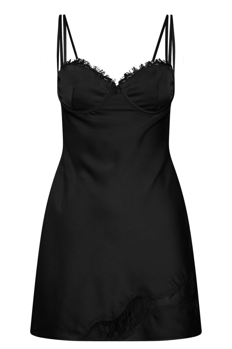 Meshiki Joslyn Satin Lace Slip Negras | RNNR0628