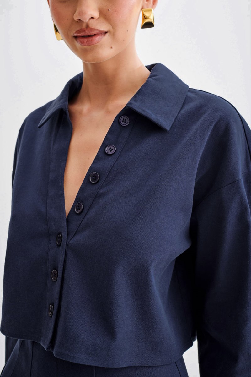 Meshiki Julianna Cotton Button Up Azul Marino | CBAE6993