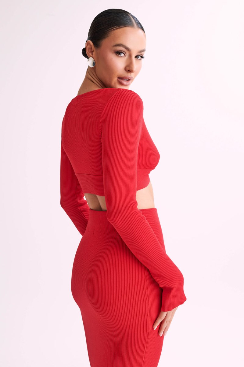 Meshiki Kaesha Long Sleeve Twist Front Knit Rojas | QINP2341