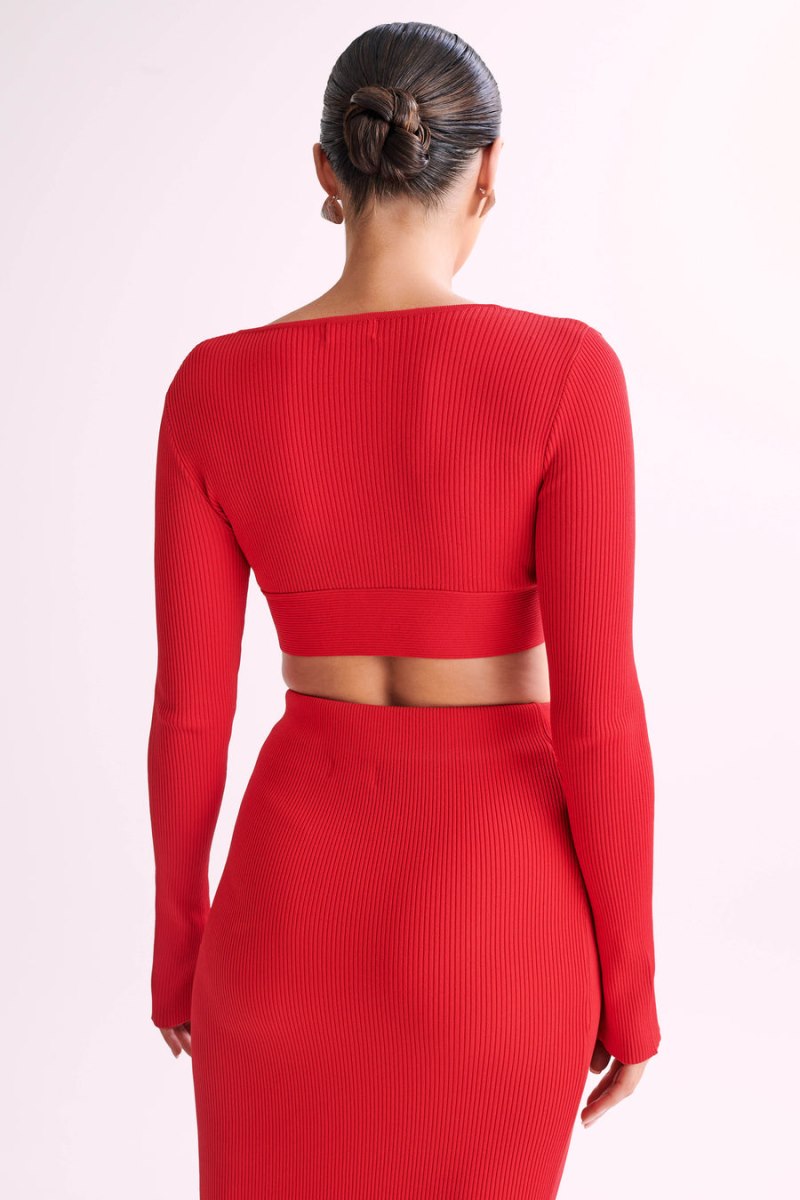 Meshiki Kaesha Long Sleeve Twist Front Knit Rojas | QINP2341