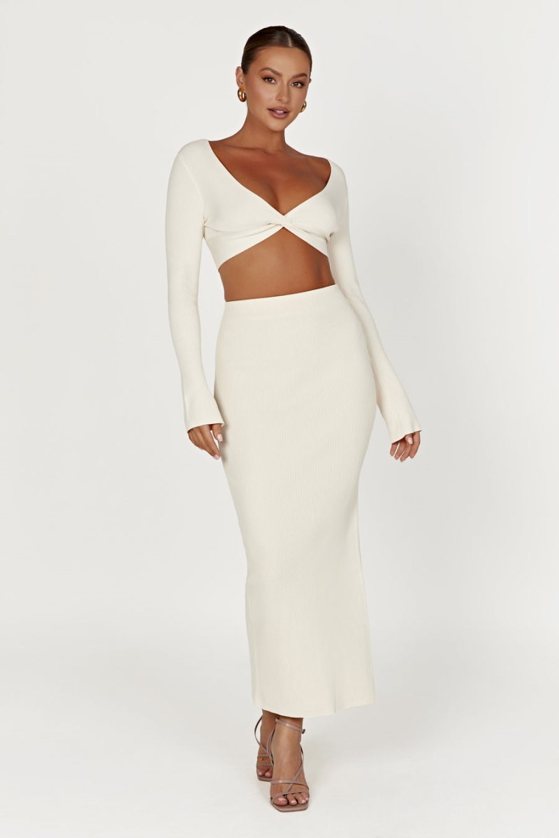 Meshiki Kaesha Split Maxi Knitted Creme | MDJS3512