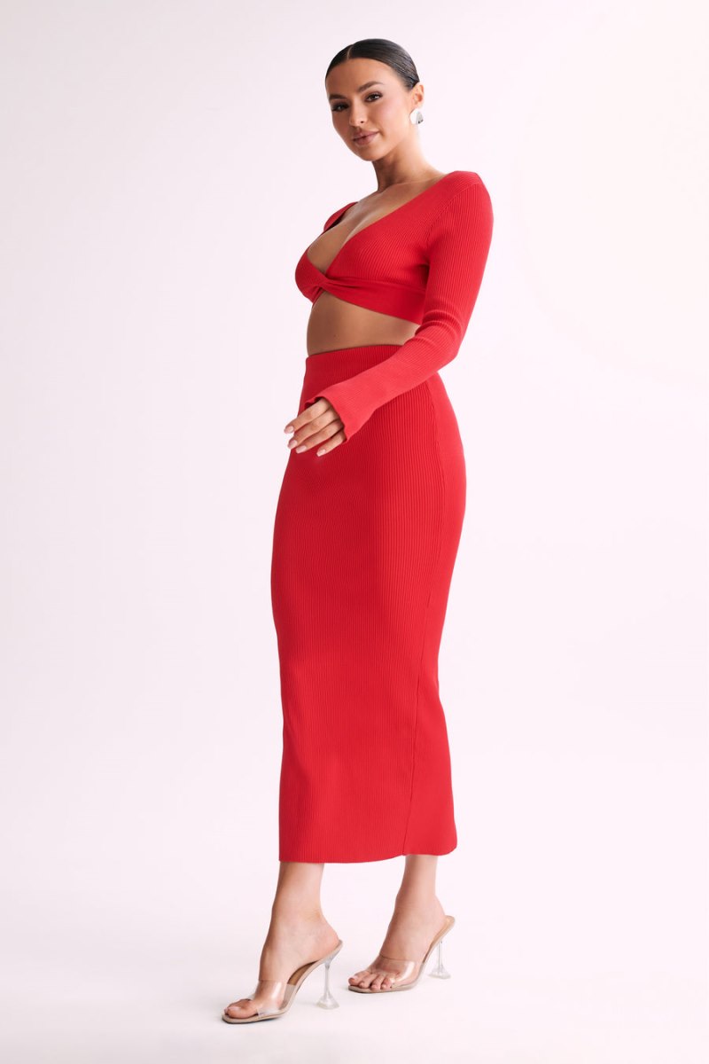 Meshiki Kaesha Split Maxi Knitted Rojas | YGNT1448