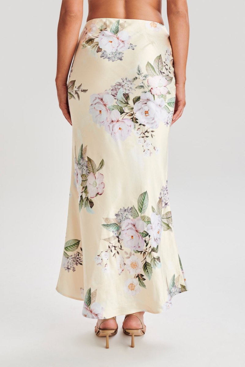 Meshiki Karley Floral Satin Midi Limón | HZFA8226