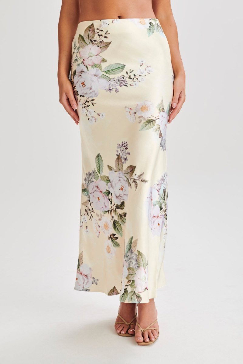 Meshiki Karley Floral Satin Midi Limón | HZFA8226