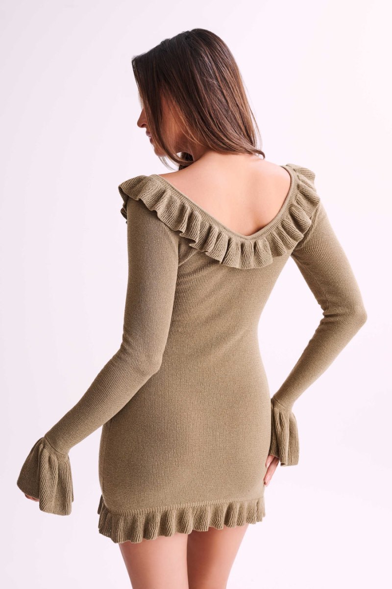 Meshiki Karolina Knit Frill Verde Oliva | ZMVY4377