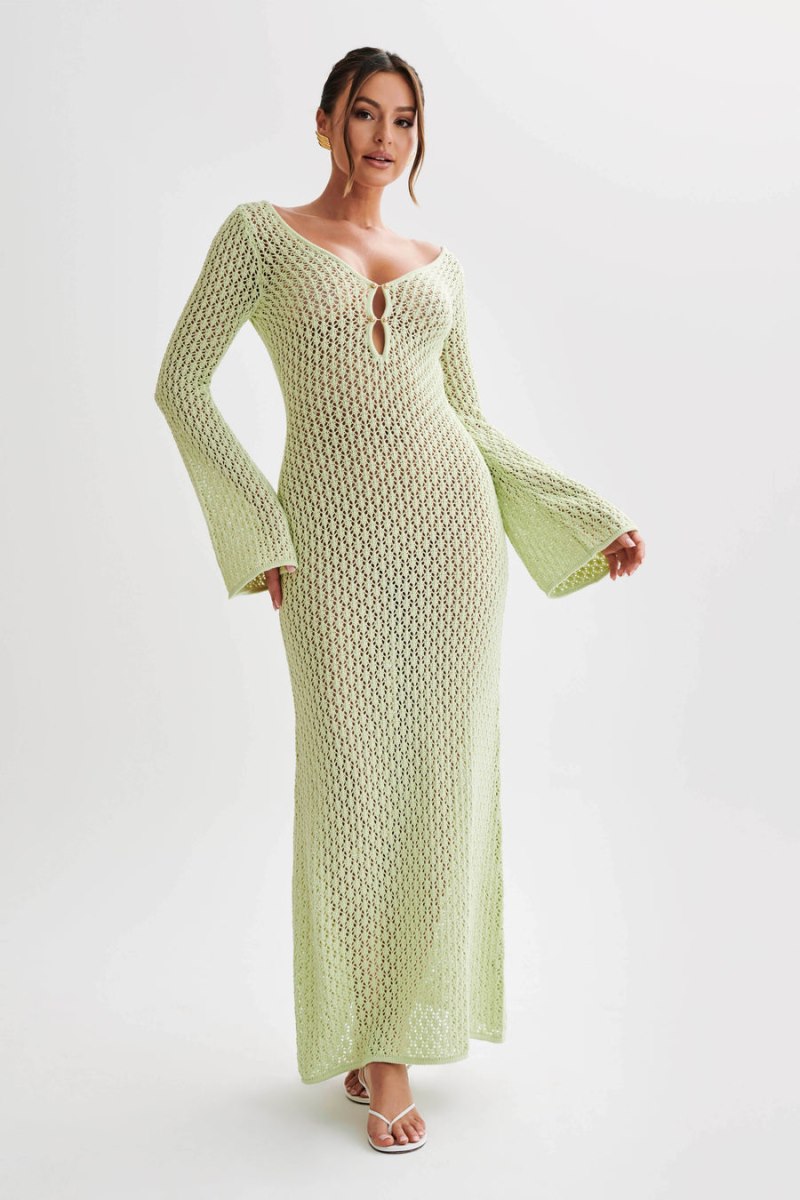 Meshiki Kayleigh Crochet Fishtail Flare Sleeve Verde | GYGE9044