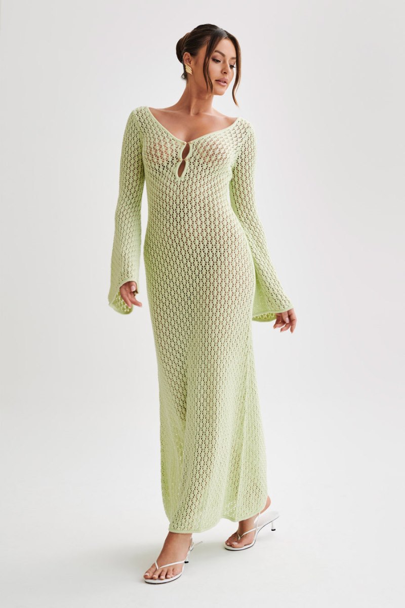 Meshiki Kayleigh Crochet Fishtail Flare Sleeve Verde | GYGE9044