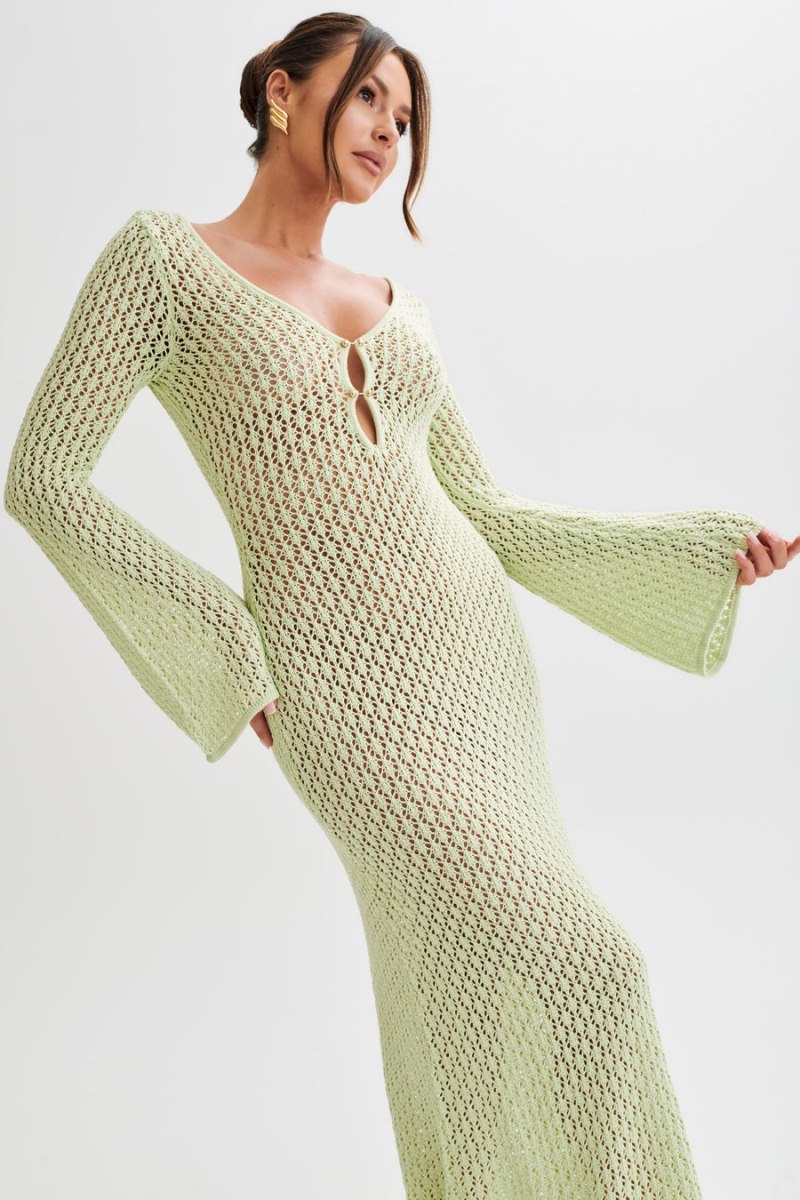 Meshiki Kayleigh Crochet Fishtail Flare Sleeve Verde | GYGE9044