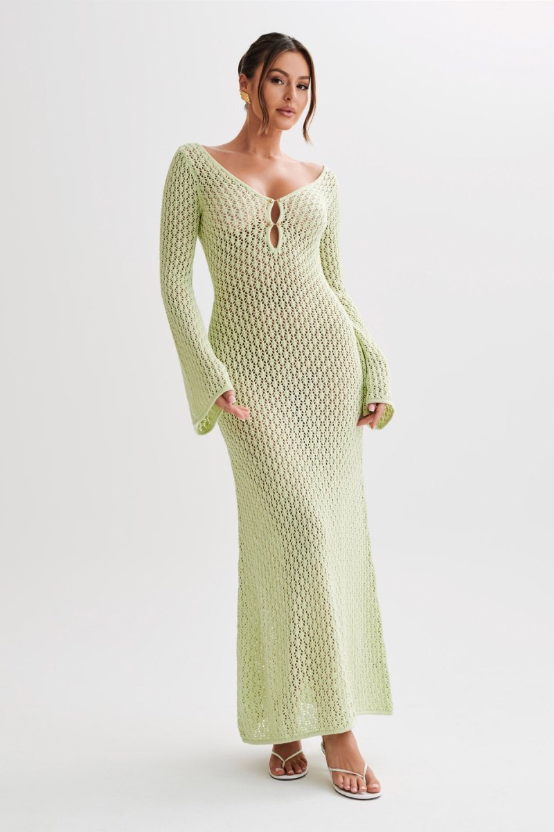 Meshiki Kayleigh Crochet Fishtail Flare Sleeve Verde | GYGE9044