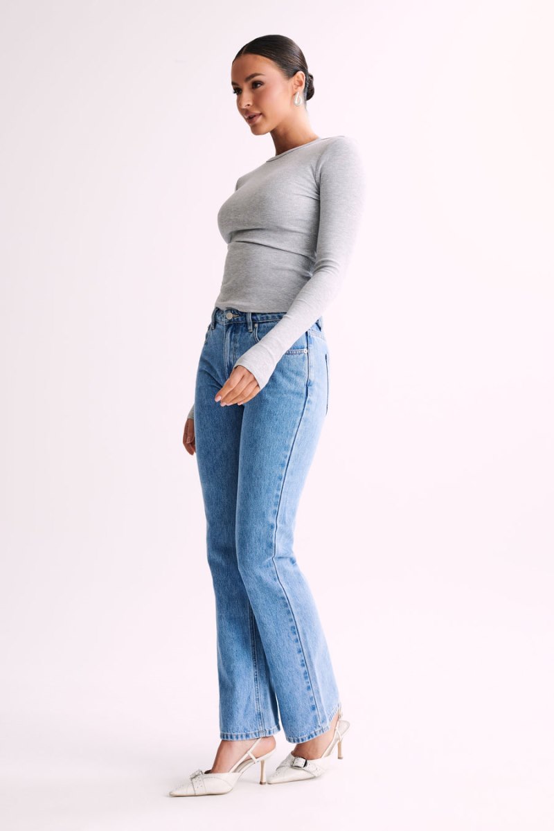 Meshiki Keeley Long Sleeve Rib Crop Gris | ZTDY5692