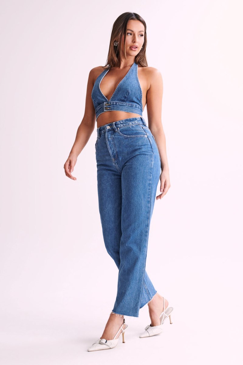 Meshiki Kelly-Anne Denim Halter Azules | QERB3079