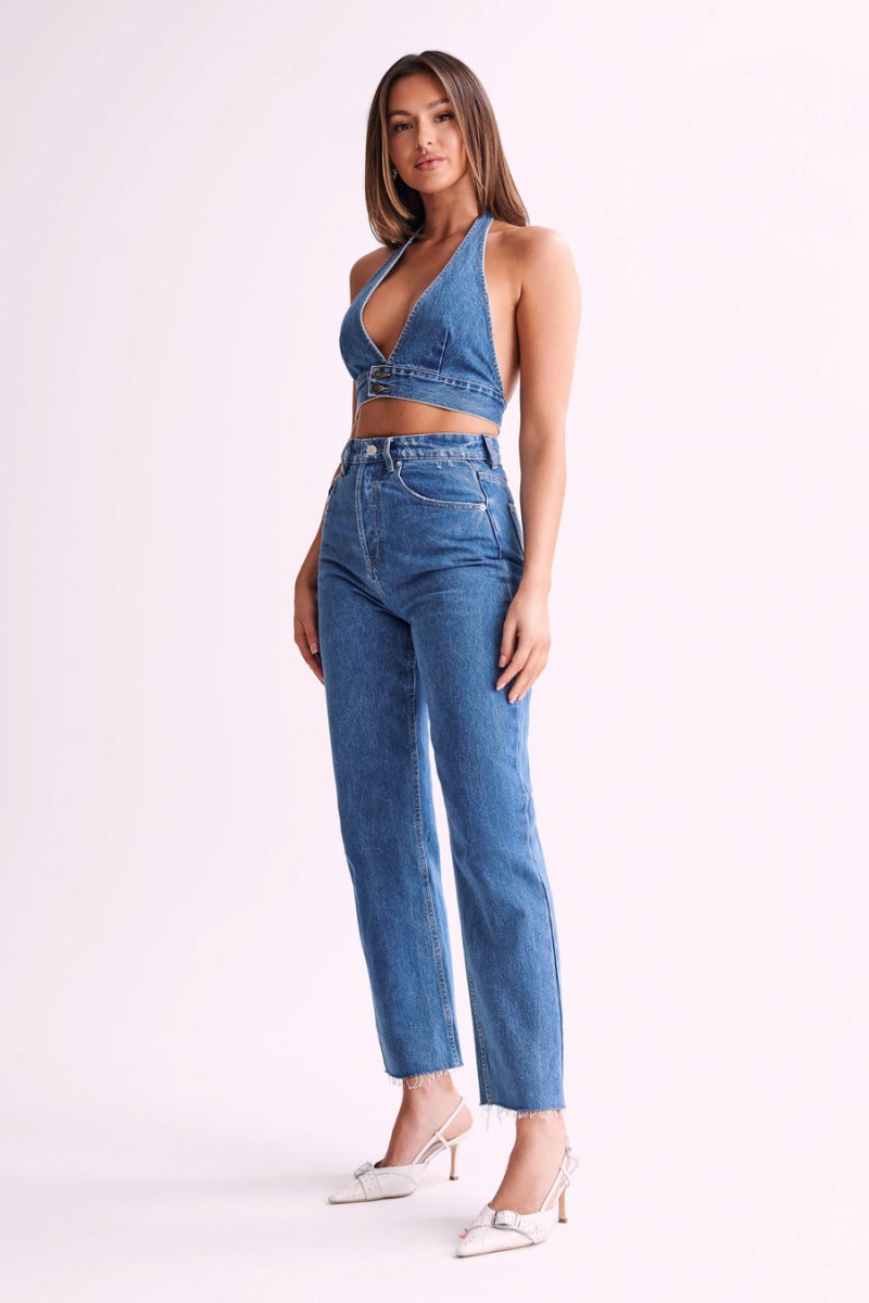 Meshiki Kelly-Anne Denim Halter Azules | QERB3079