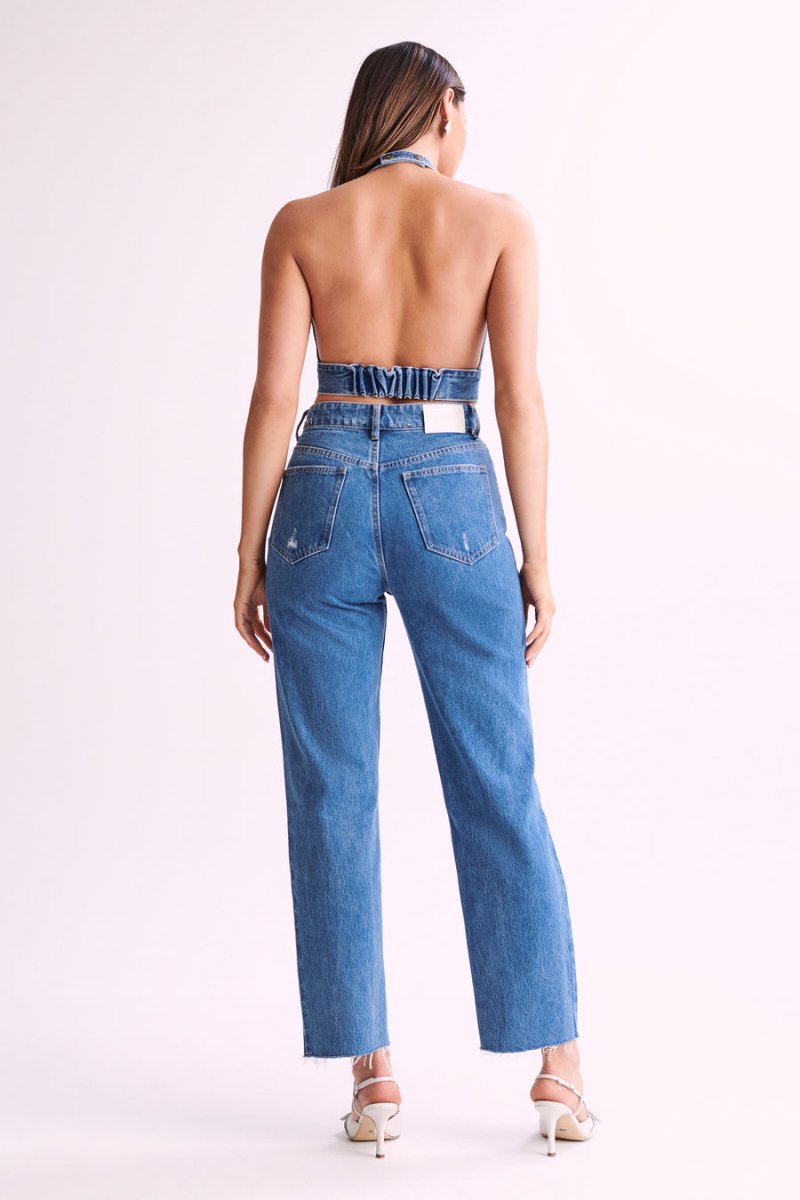 Meshiki Kelly-Anne Denim Halter Azules | QERB3079