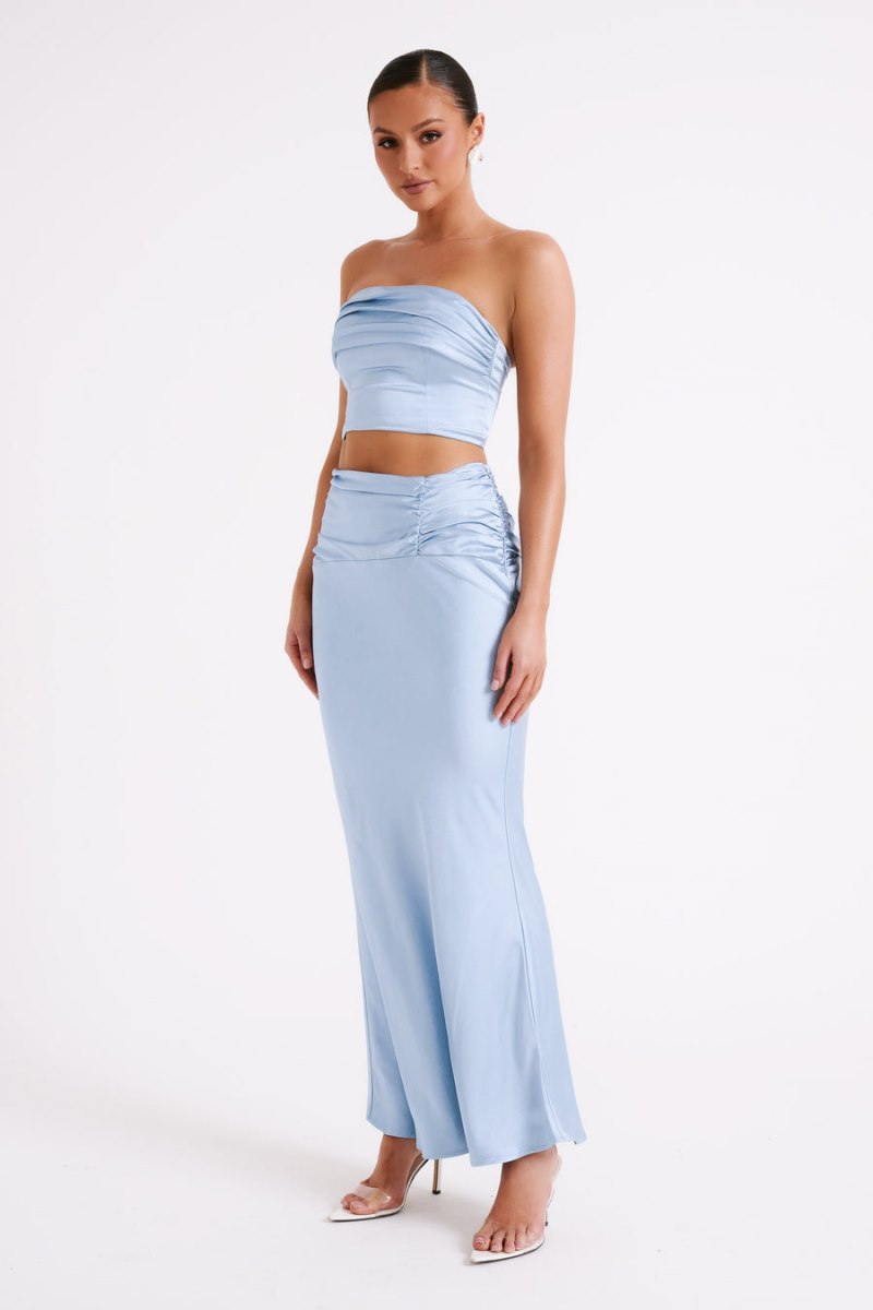 Meshiki Khalani Ruched Satin Maxi Azules | UWPF3153