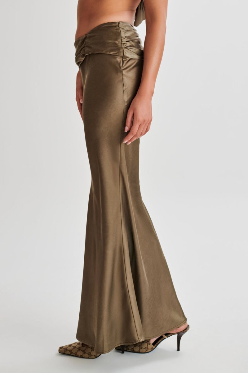 Meshiki Khalani Ruched Satin Maxi Kaki | NSJH9491