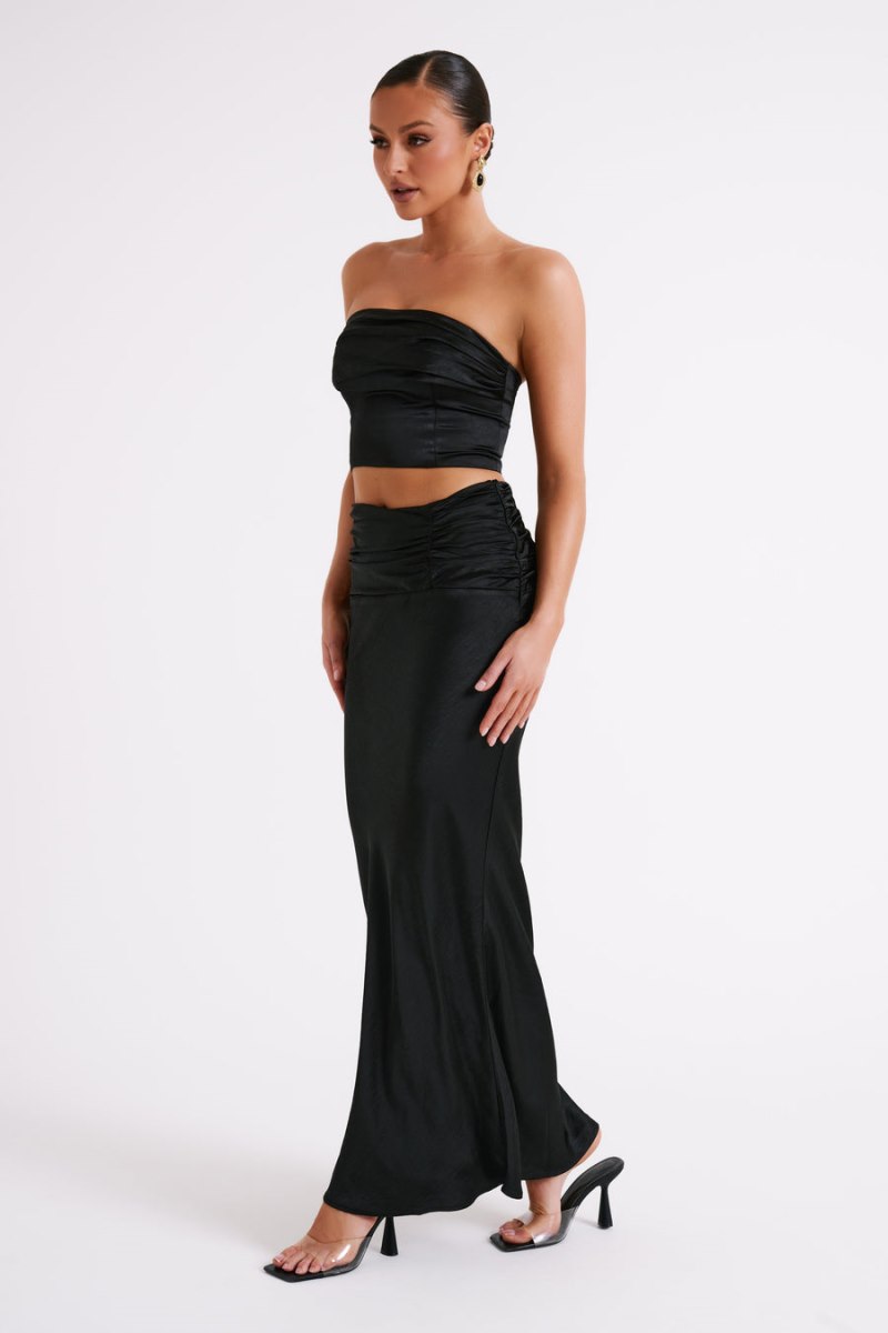 Meshiki Khalani Ruched Satin Maxi Negras | CVFH0720