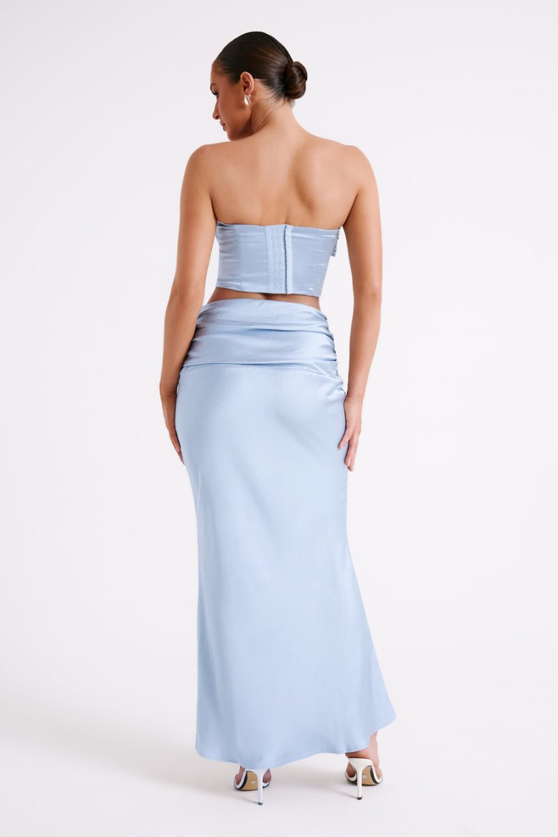 Meshiki Khalani Ruched Strapless Satin Azules | VOYO7410