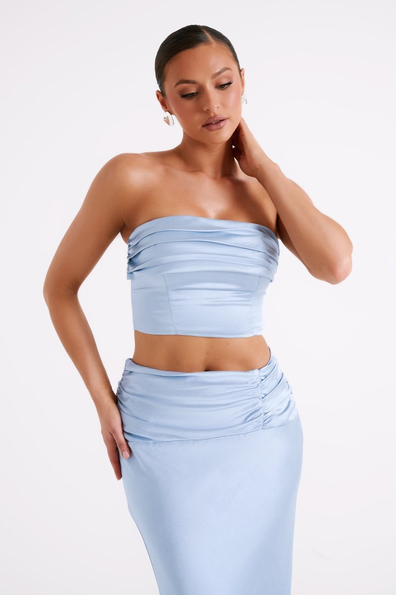 Meshiki Khalani Ruched Strapless Satin Azules | VOYO7410