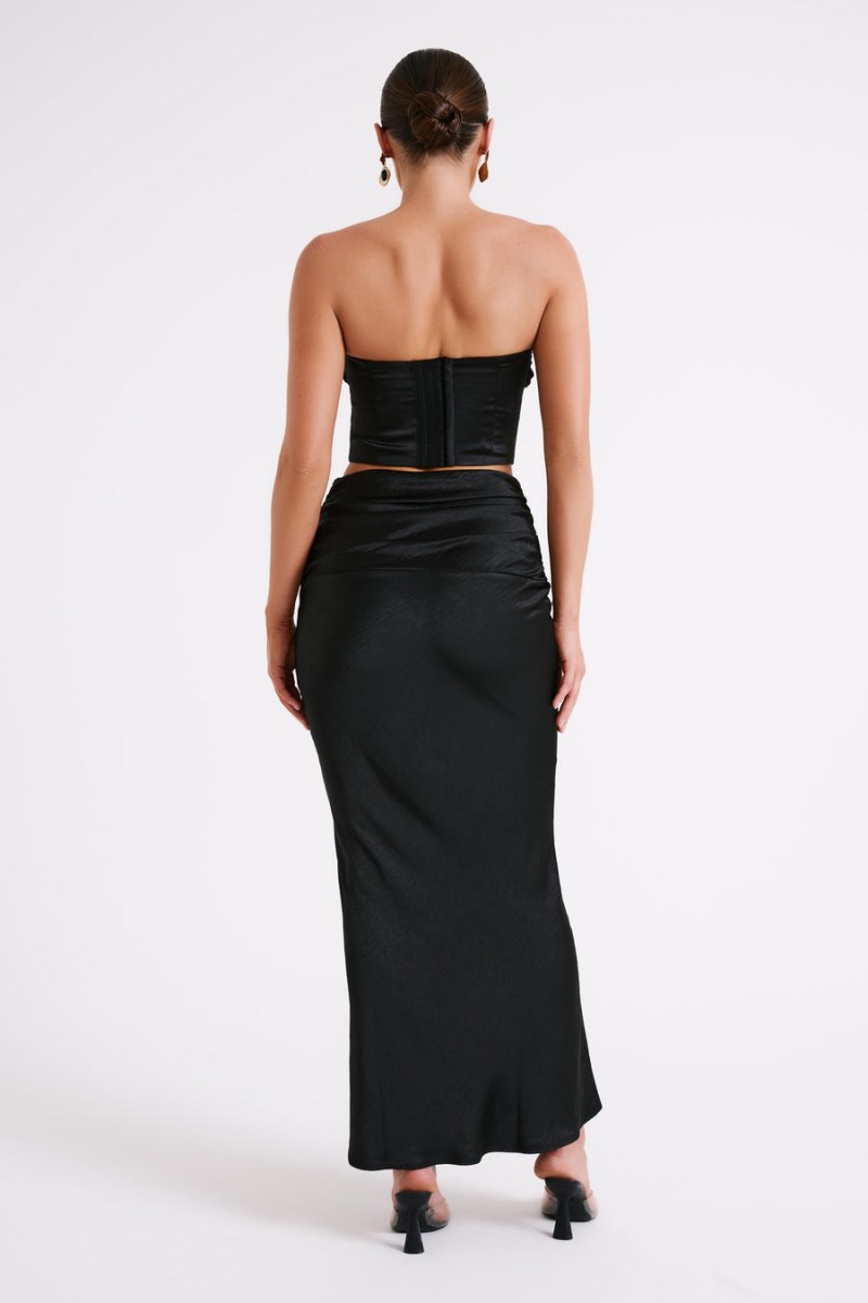 Meshiki Khalani Ruched Strapless Satin Negras | WFKU5524