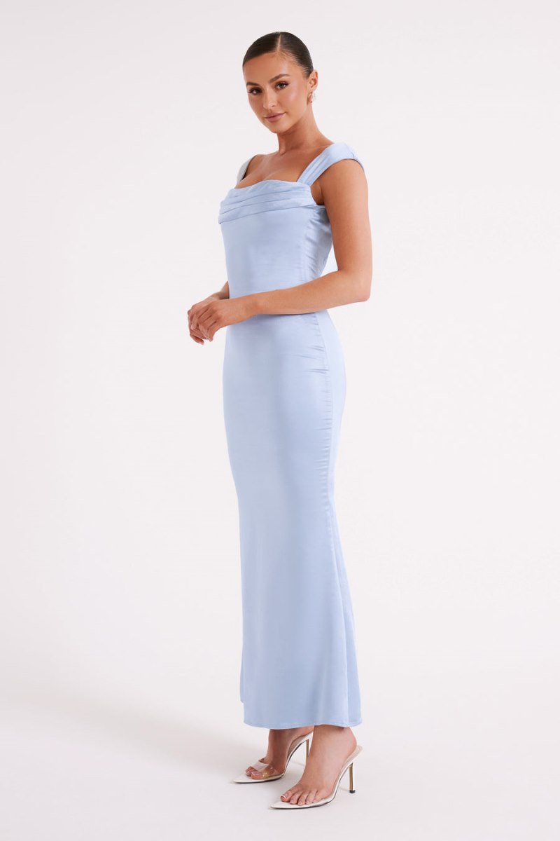 Meshiki Lacey Backless Satin Azules | KJNI7531