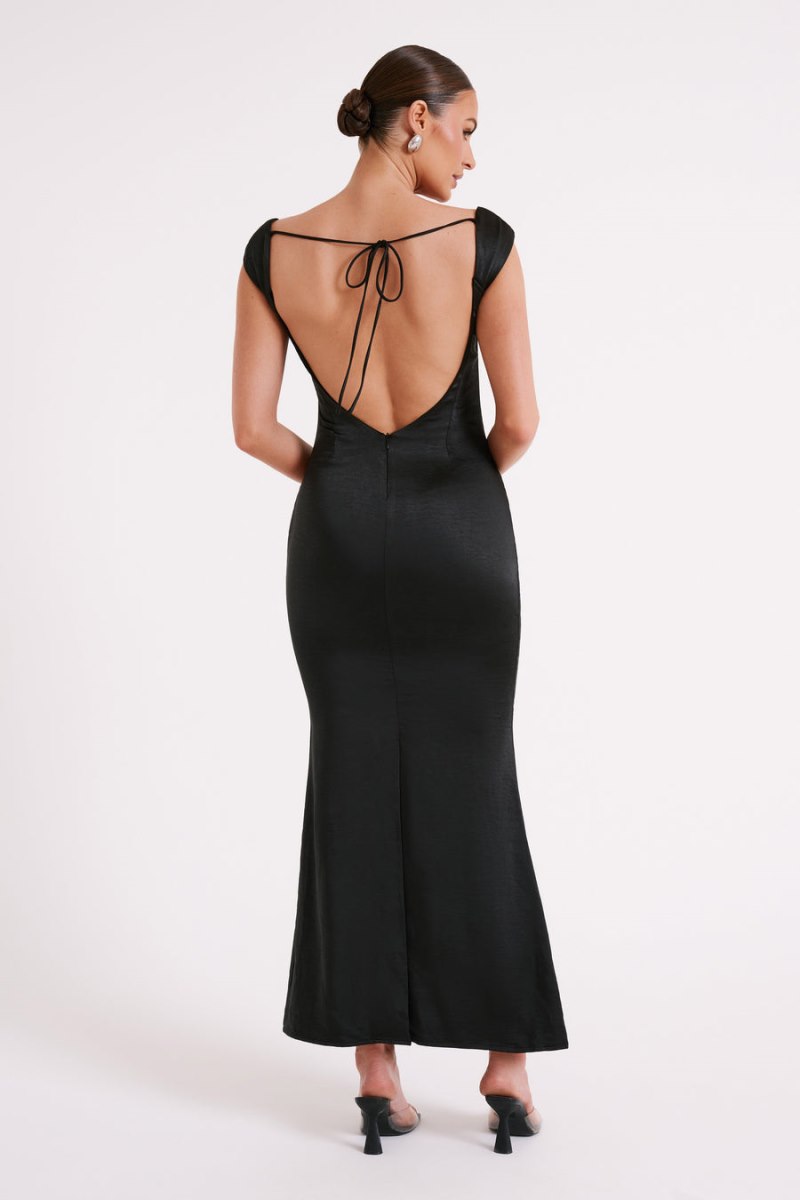 Meshiki Lacey Backless Satin Negras | KQOE0934