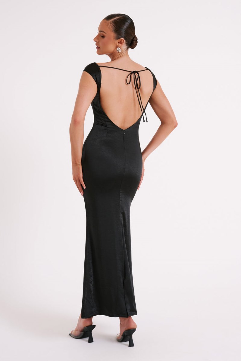 Meshiki Lacey Backless Satin Negras | KQOE0934