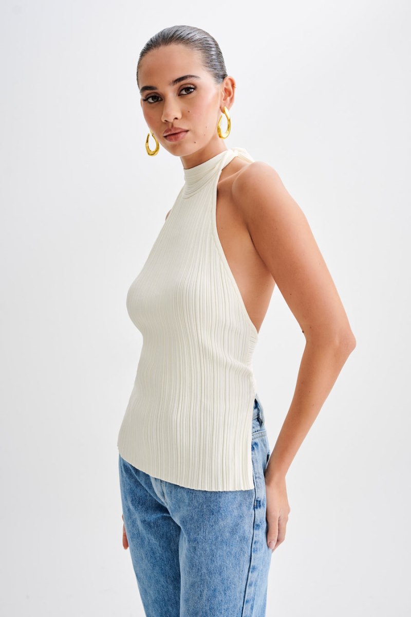 Meshiki Laila Longline Halter Rib Knit Blancas | UXNW3754