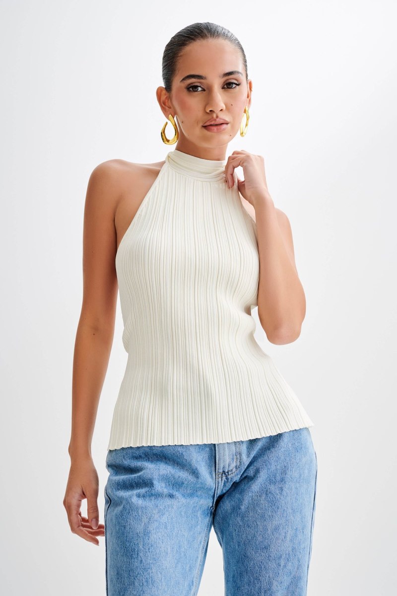 Meshiki Laila Longline Halter Rib Knit Blancas | UXNW3754