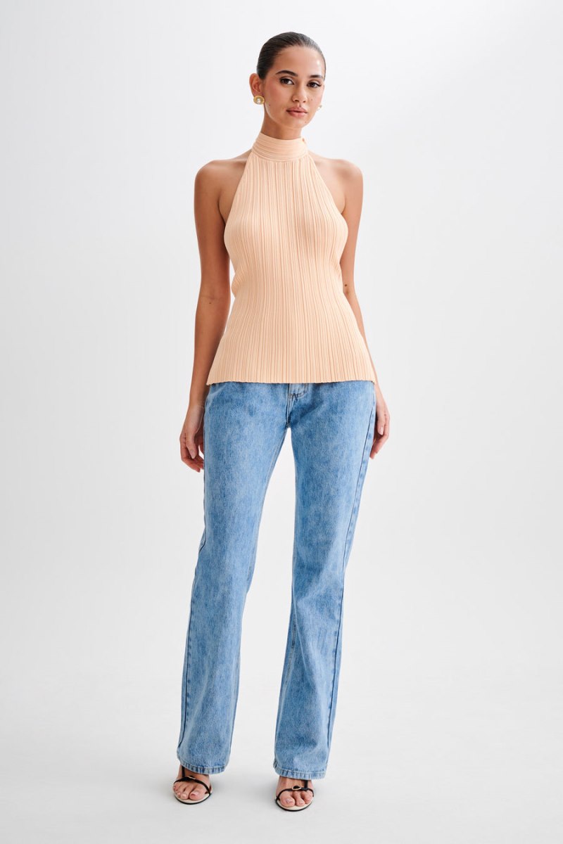 Meshiki Laila Longline Halter Rib Knit Naranjas Claro | FWDY2845