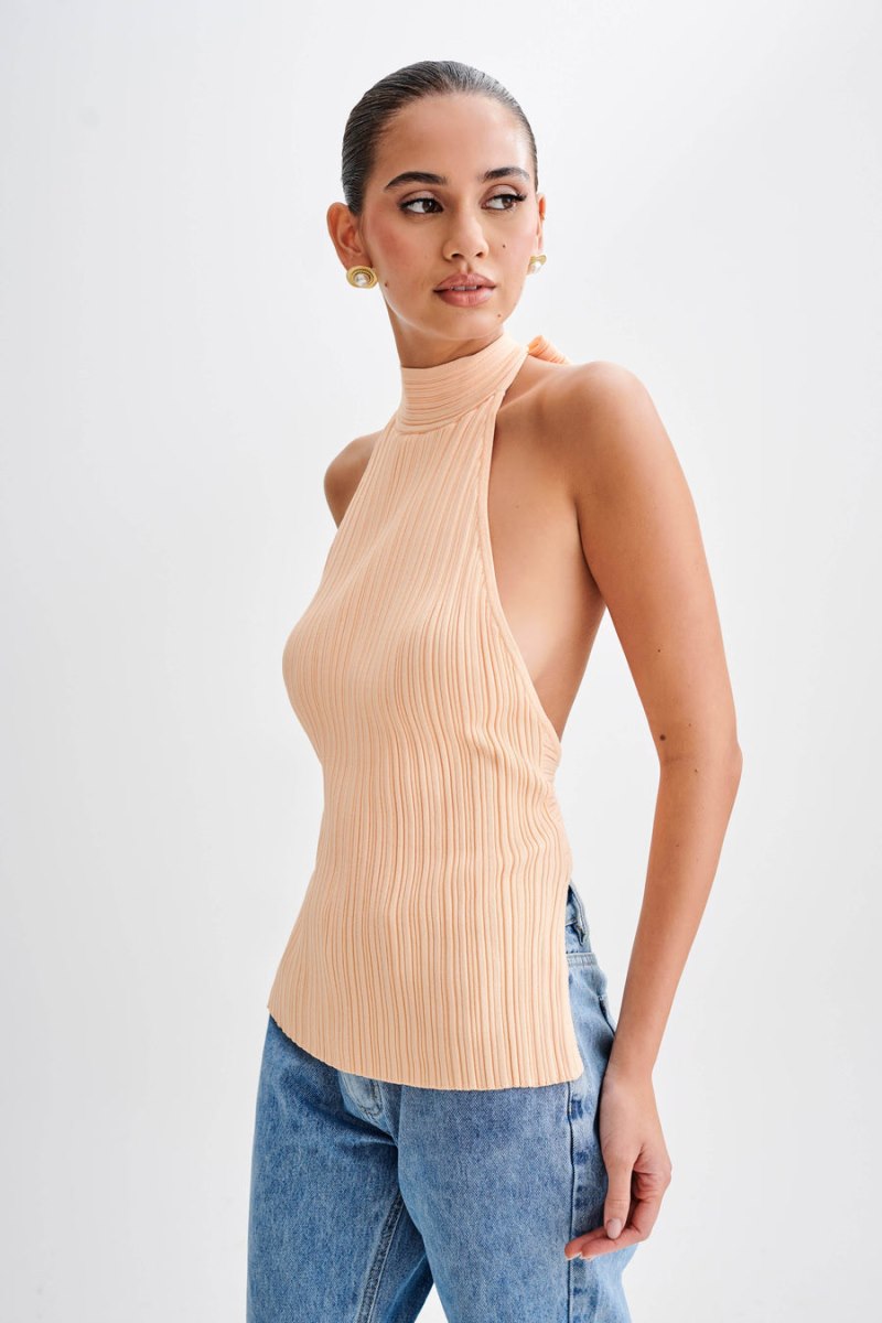 Meshiki Laila Longline Halter Rib Knit Naranjas Claro | FWDY2845