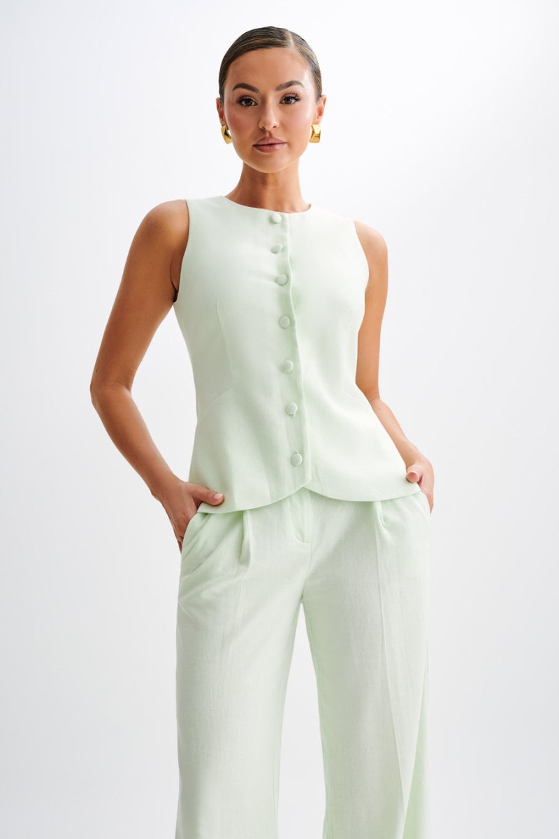 Meshiki Laurence Sleeveless Linen Longline Verde Menta | QJDZ0958