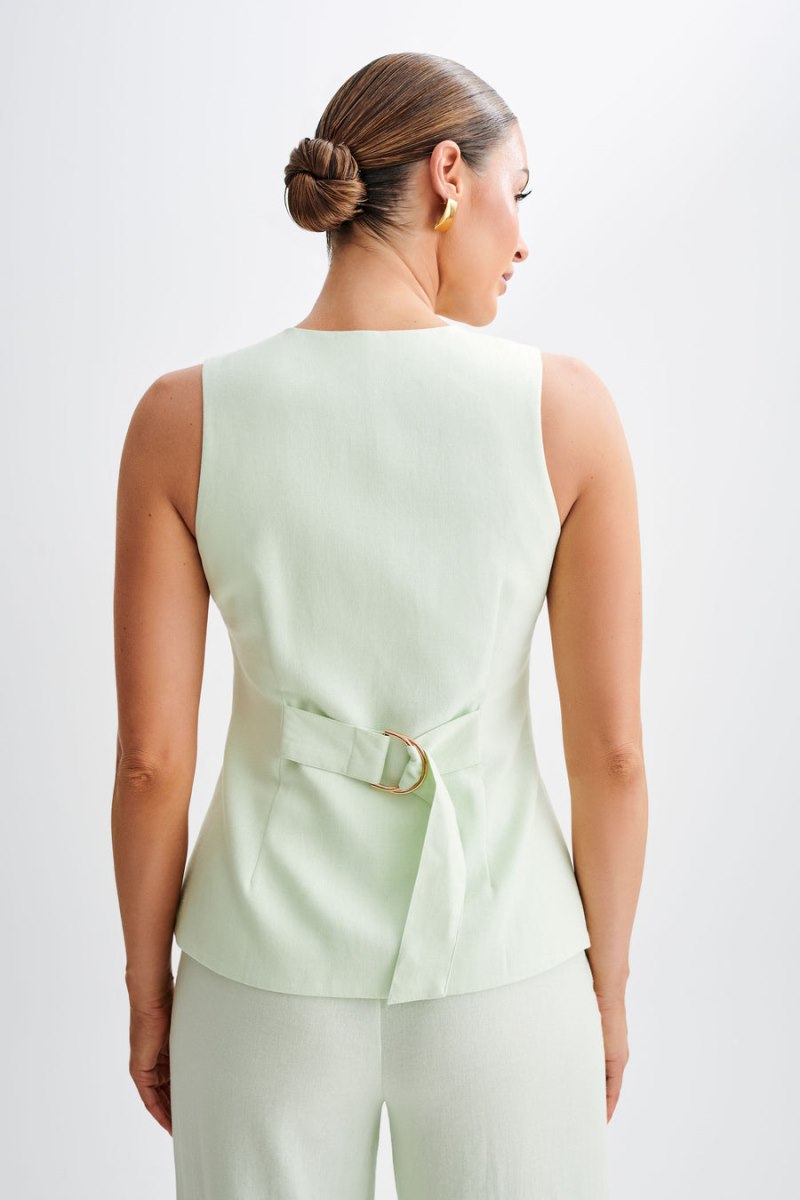 Meshiki Laurence Sleeveless Linen Longline Verde Menta | QJDZ0958