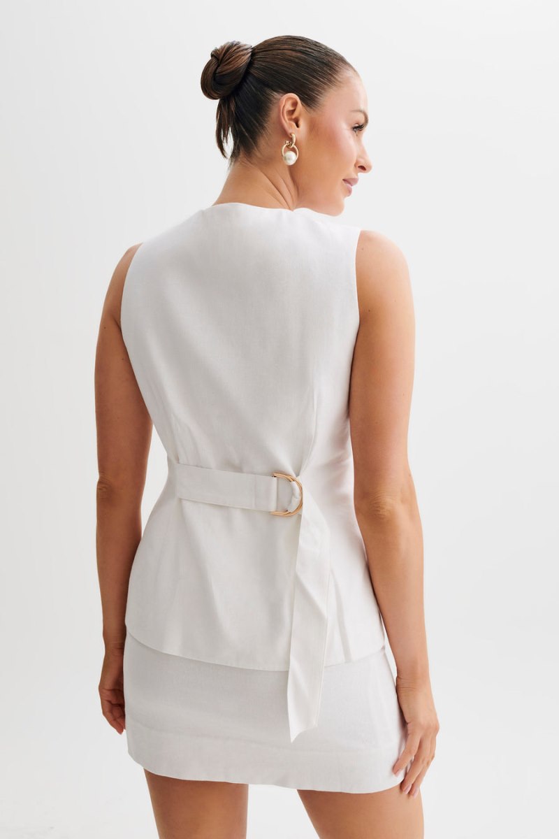 Meshiki Laurence Sleeveless Linen Longline Blancas | KJQE0063