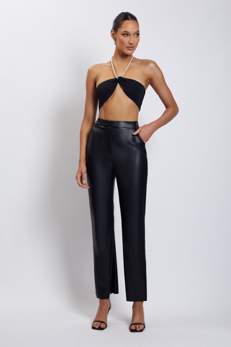 Meshiki Lea Diamante Chain Halter Neck Crop Negras | HHLI7959