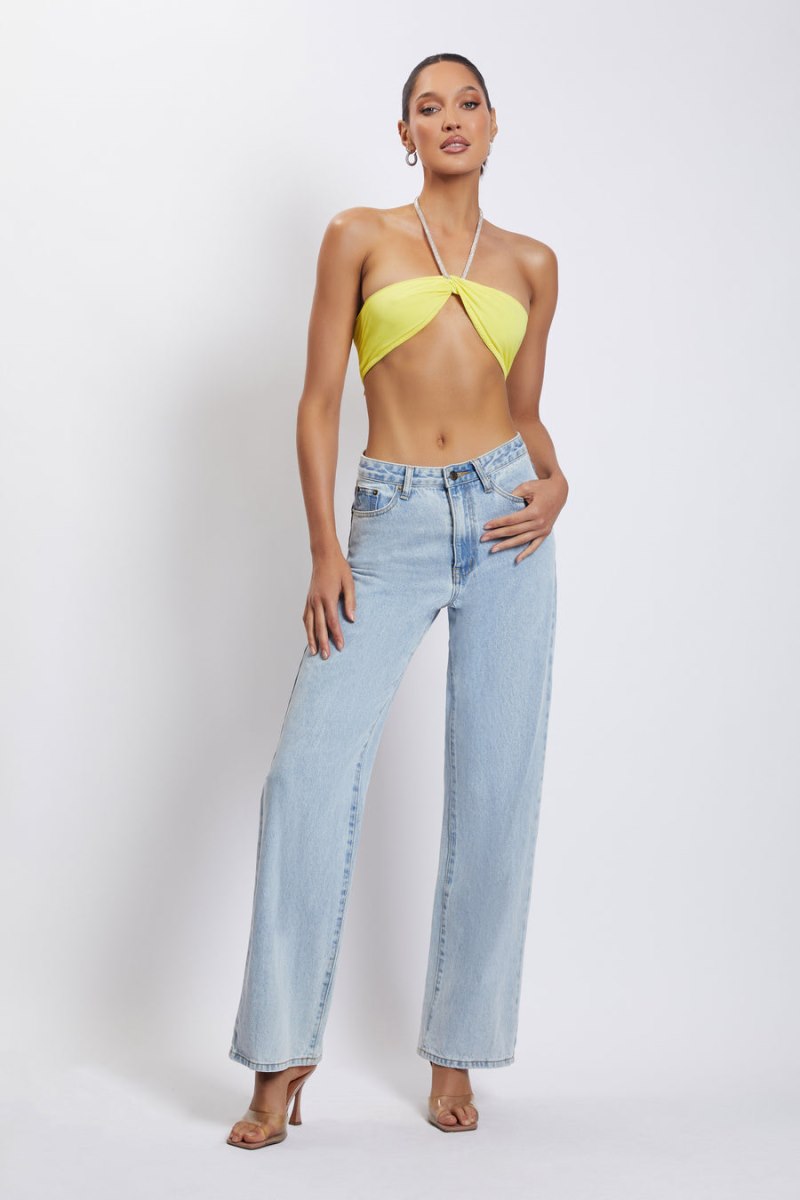 Meshiki Lea Diamante Chain Halter Neck Crop Amarillo | EDMJ5039