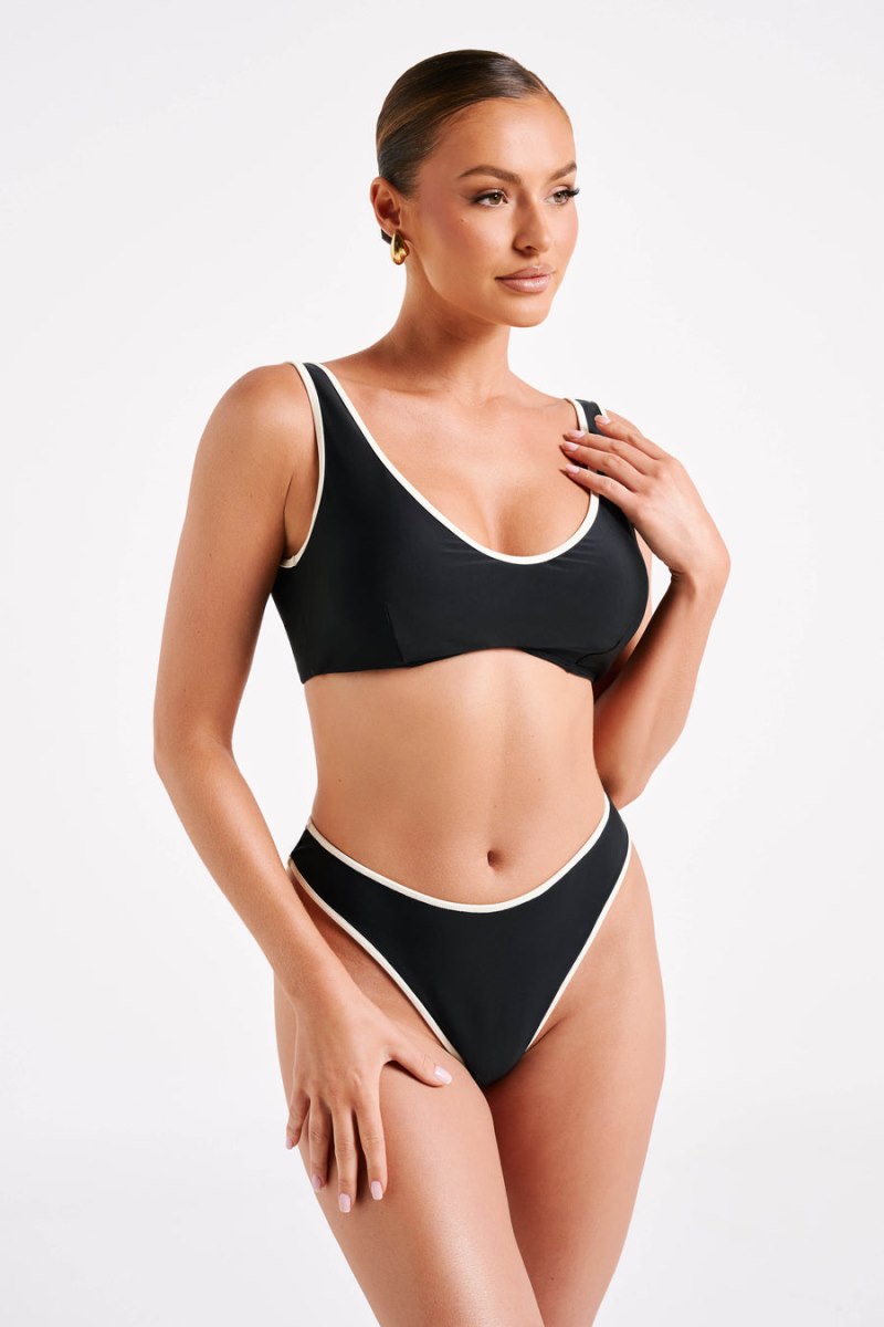 Meshiki Leandra Recycled Contrast Bikini Bottom Negras | GCNE7007