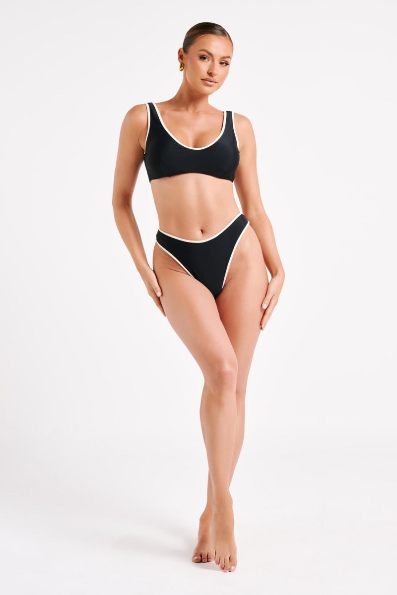 Meshiki Leandra Recycled Contrast Bikini Bottom Negras | GCNE7007