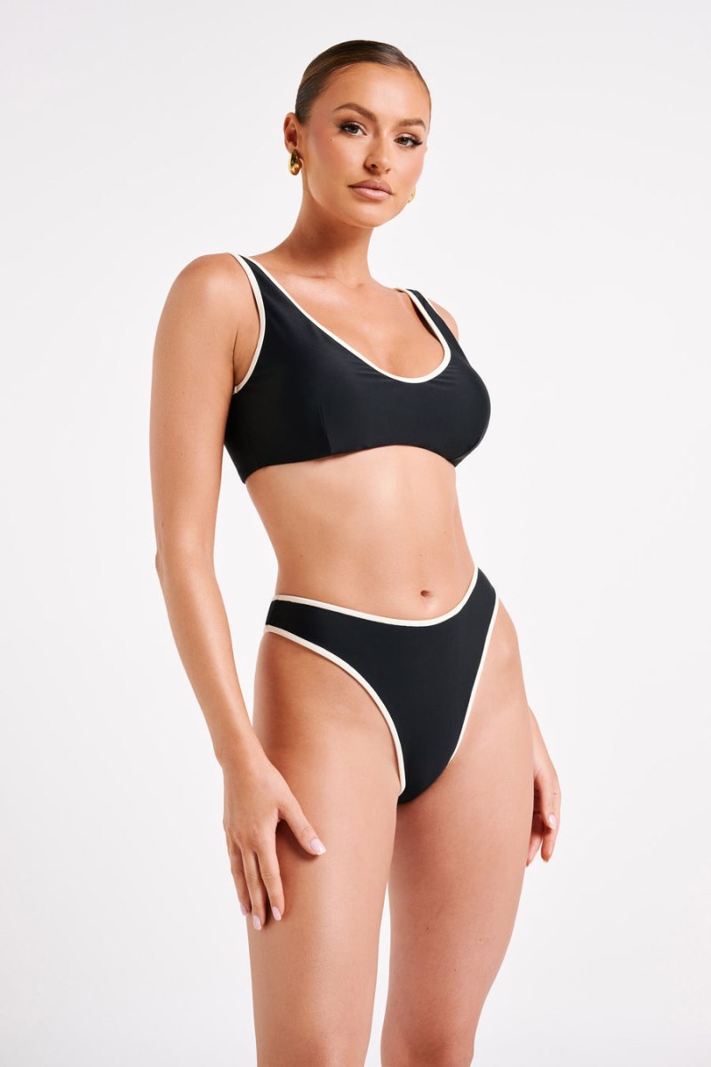 Meshiki Leandra Recycled Contrast Bikini Bottom Negras | GCNE7007