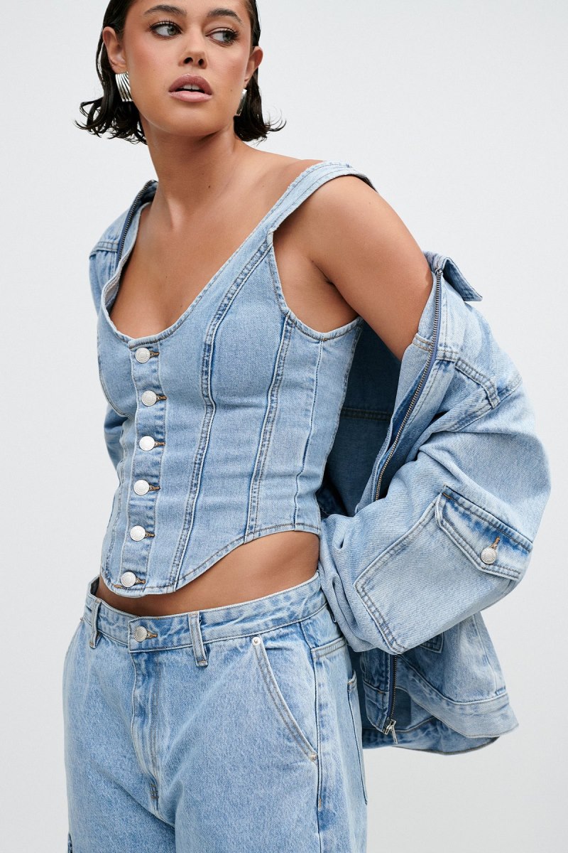 Meshiki Leilani Corset Denim Top Azules | IFLA0800